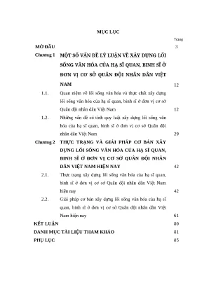 Luận văn xây dựng lối sống văn hóa của hạ sĩ quan binh sĩ ở đơn vị cơ sở quân đội nhân dân việt nam hiện nay