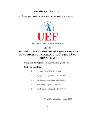 Các nhân tố ảnh hưởng đến quyết định sử dụng dịch vụ tại chác chuỗi nhà hàng thuần chay