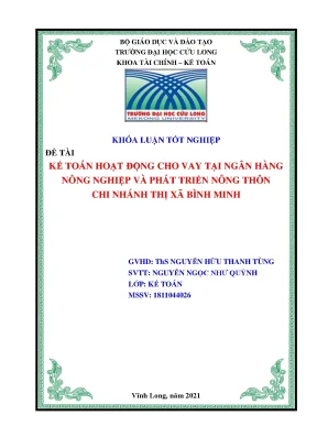 Khoá luận kế toán hoạt động cho vay tại ngân hàng nông nghiệp và phát triển nông thôn chi nhánh bình minh