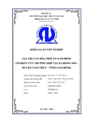 Khoá luận giá trị văn hóa phở cồ nam định nghiên cứu trường hợp tại xã đồng sơn huyện nam trực tỉnh nam định