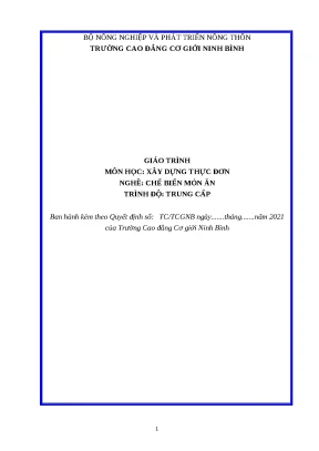 Giáo trình xây dựng thực đơn nghề kỹ thuật chế biến món ăn trung cấp