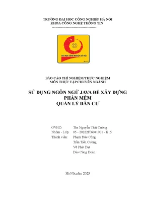Áo cáo thí nghiệm thực nghiệmmôn thực tập chuyên ngành sử dụng ngôn ngữ java để xây dựng phần mềm quản lý dân cư