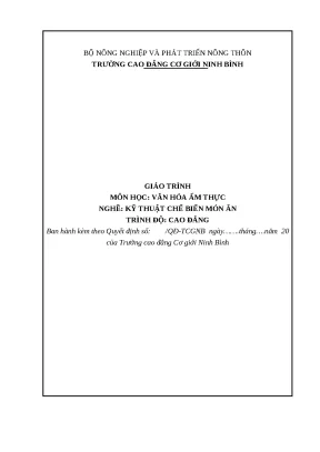 Giáo trình văn hoá ẩm thực nghề kỹ thuật chế biến món ăn cao đẳng