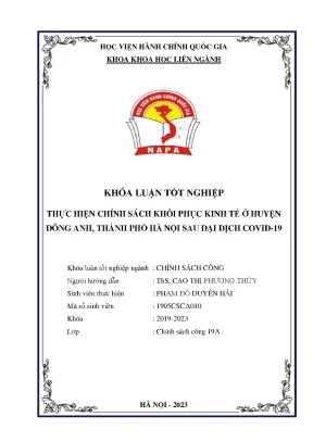 Khoá luận thực hiện chính sách khôi phục kinh tế ở huyện đông anh thành phố hà nội sau dịch bệnh