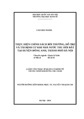 Luận văn thực hiện chính sách bồi thường hỗ trợ và tái định cư khi nhà nước thu hồi đất tại huyện đông anh thành phố hà nội