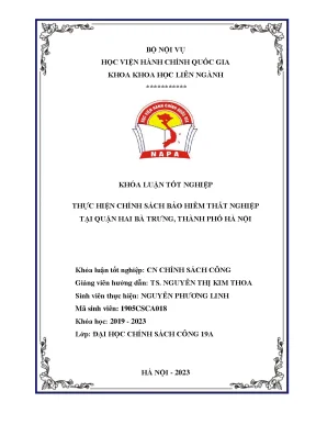 Khoá luận thực hiện chính sách bảo hiểm thất nghiệp tại quận hai bà trưng thành phố hà nội
