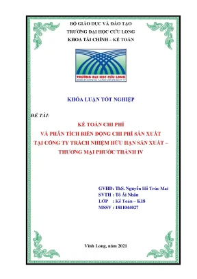 Khoá luận kế toán chi phí và phân tích biến động chi phí sản xuất tại công ty tnhh sx tm phước thành iv