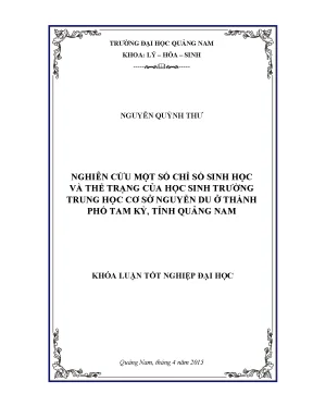 Nghiên cứu một số chỉ số sinh học và thể trạng của học sinh trường trung học cơ sở nguyễn du ở thành phố tam kỳ tỉnh quảng nam khóa luận tốt nghiệp đại học