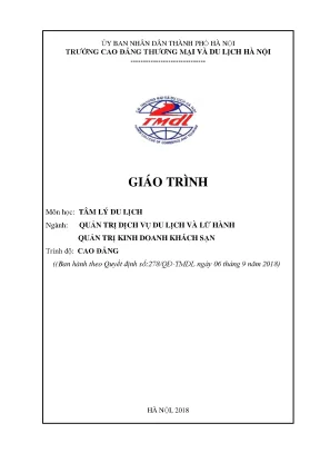 Giáo trình tâm lý du lịch ngành quản trị dịch vụ du lịch và lữ hành quản trị kinh doanh khách sạn trình độ cao đẳng