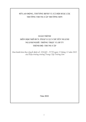 Giáo trình pháp luật chuyên ngành nghề trồng trọt và bảo vệ thực vật trung cấp
