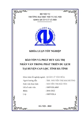Khoá luận bảo tồn và phát huy giá trị văn hóa nhân văn trong phát triển du lịch tại huyện can lộc tỉnh hà tĩnh