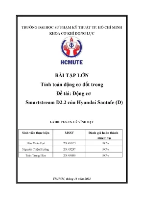 Bài tập lớn tính toán động cơ đốt trong đề tài động cơ smartstream d2 2 của hyundai santafe d