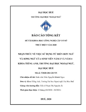 Nhận thức về việc sử dụng từ điển đơn ngữ và song ngữ của sinh viên năm 2 và năm 4 khoa tiếng anh trường đại học ngoại ngữ đại học huế