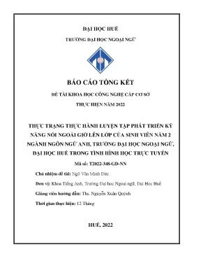 Thực trạng thực hành luyện tập phát triển kỹ năng nói ngoài giờ lên lớp của sinh viên năm 2 ngành ngôn ngữ anh trường đại học ngoại ngữ