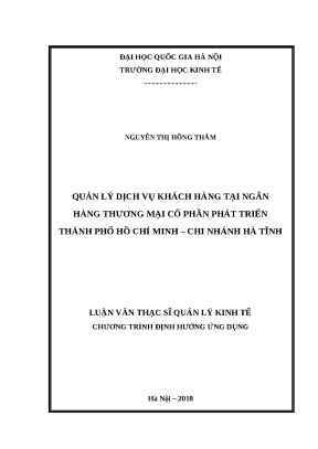 Luận văn quản lý dịch vụ khách hàng tại ngân hàng tmcp phát triển thành phố hồ chí minh chi nhánh hà tĩnh