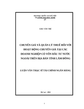 Luận văn chuyển giá và quản lý thuế đối với hoạt động chuyển giá tại các doanh nghiệp có vốn đầu tư nước ngoài trên địa bàn tỉnh lâm đồng