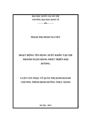 Luận văn hoạt động tín dụng xuất khẩu tại chi nhánh ngân hàng phát triển hải dương
