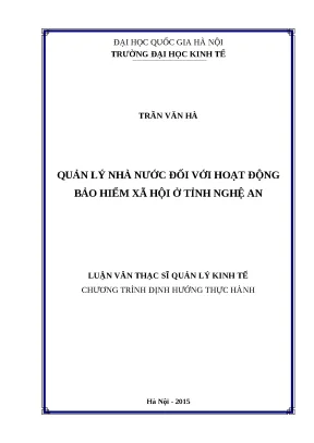 Luận văn quản lý nhà nước đối với hoạt động bảo hiểm xã hội ở tỉnh nghệ an
