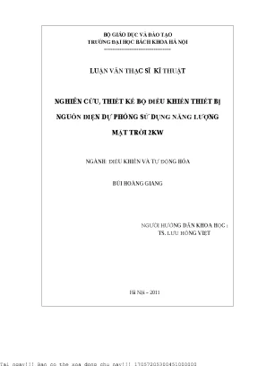 Nghiên ứu thiết kế bộ điều khiển thiết bị nguồn điện dự phòng sử dụng năng lượng mặt trời 2kw