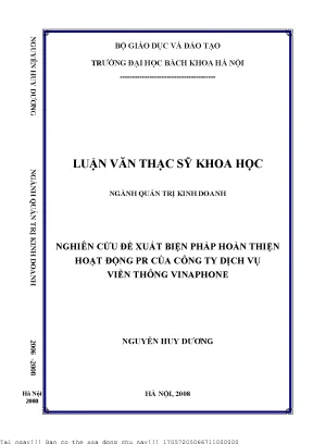 Nghiên ứu đề xuất biện pháp hoàn thiện hoạt động pr ủa công ty dịh vụ viễn thông vinaphone