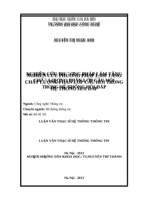 Luận văn nghiên cứu phương pháp làm tăng chất lượng phân lớp câu hỏi trong hệ thống hỏi đáp