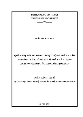 Luận văn quản trị rủi ro trong hoạt động xuất khẩu lao động của công ty cổ phần xây dựng dịch vụ và hợp tác lao động công ty oleco