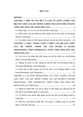 Khóa luận chất lượng cán bộ chủ chốt của hệ thống chính trị cấp huyện ở huyện phonthong tỉnh chămpasắc nước chdcnd lào hiện nay