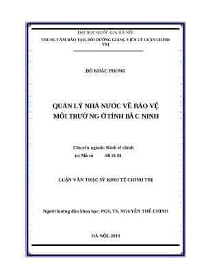 Luận văn quản lý nhà nước về bảo vệ môi trường ở tỉnh bắc ninh