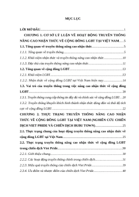 Khóa luận hoạt động truyền thông nâng cao nhận thức về cộng đồng lgbt tại việt nam nghiên cứu chiến dịch viet pride và chiến dịch bubu town
