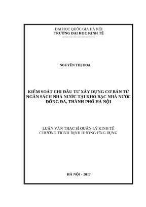 Luận văn kiểm soát chi đầu tư xây dựng cơ bản từ ngân sách nhà nước tại kho bạc nhà nước đống đa thành phố hà nội