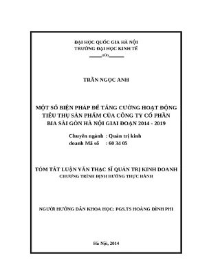 Luận văn một số biên pháp để tăng cường hoạt động tiêu thụ sản phẩm của công ty cổ phần bia sài gòn hà nội giai đoạn 2014 2019