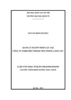 Luận văn quản lý nguồn nhân lực tại công ty tnhh một thành viên thăng long