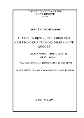 Luận văn phát triển dịch vụ bưu chính việt nam trong quá trình hội nhập kinh tế quốc tế