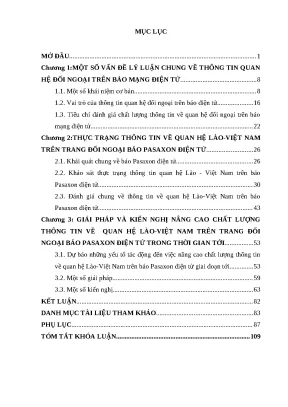 Khóa luận thông tin về quan hệ lào việt nam trên trang đối ngoại báo pasaxon điện tử