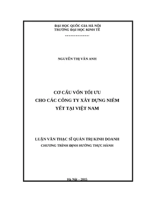 Luận văn cơ cấu vốn tối ưu cho các công ty xây dựng niêm yết tại việt nam