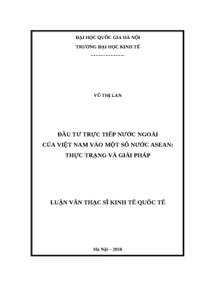 Luận văn đầu tư trực tiếp nước ngoài của việt nam vào một số nước asean