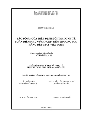 Luận văn tác động của hiệp định đối tác kinh tế toàn diện khu vực rcep đến thương mại hàng dệt may việt nam
