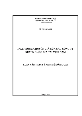 Luận văn hoạt động chuyển giá của các công ty xuyên quốc gia tại việt nam