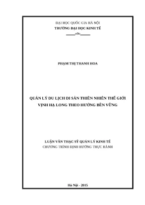 Luận văn quản lý du lịch di sản thiên nhiên thế giới vịnh hạ long theo hướng bền vững