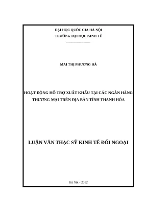 Luận văn hoạt động hỗ trợ xuất khẩu tại các ngân hàng thương mại trên địa bàn tỉnh thanh hóa