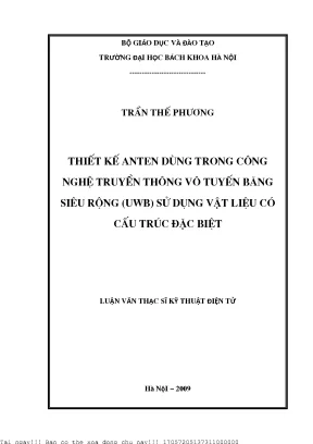 Thiết kế anten dùng trong ông nghệ truyền thông vô tuyến băng siêu rộng uwb sử dụng vật liệu có cấu trúc đặc biệt