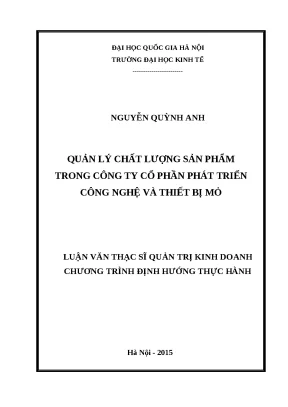 Luận văn quản lý chất lượng sản phẩm trong công ty cổ phần phát triển công nghệ và thiết bị mỏ