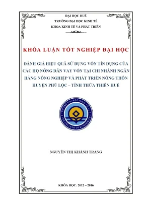 Khóa luận tốt nghiệp đại học đánh giá hiệu quả sử dụng vốn tín dụng của các hộ nông dân vay vốn tại chi nhánh ngân hàng nông nghiệp và phát triển nông thôn huyện phú lộc tỉnh thừa thiên huế