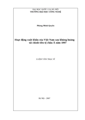 Luận văn hoạt động xuất khẩu của việt nam sau khủng hoảng tài chính tiền tệ châu á năm 1997