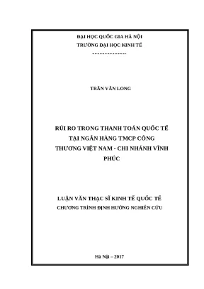 Luận văn rủi ro trong thanh toán quốc tế tại ngân hàng tmcp công thương việt nam chi nhánh vĩnh phúc