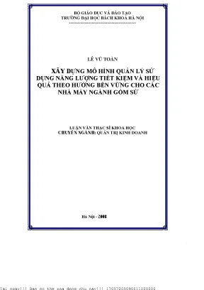 Xây dựng mô hình quản lý sử dụng năng lượng tiết kiệm và hiệu qủa theo hướng bền vững ho các nhà máy ngành gốm sứ