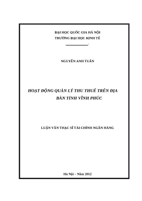 Luận văn hoạt động quản lý thu thuế trên địa bàn tỉnh vĩnh phúc