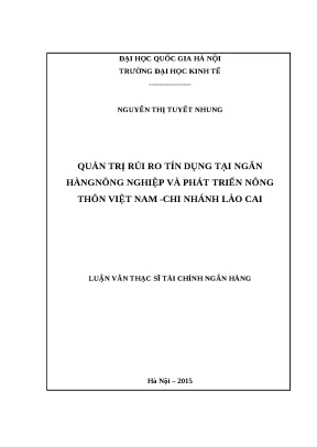 Luận văn quản trị rủi to tín dụng tại ngân hàng nông nghiệp và phát triển nông thôn việt nam chi nhánh lào cai