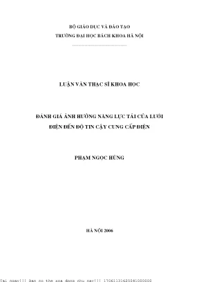 Đánh giá ảnh hưởng năng lự tải ủa lưới điện đến độ tin ậy ung ấp điện
