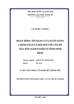 Luận văn hoạt động tín dụng của ngân hàng chính sách xã hội đối với vấn đề xóa đói giảm nghèo ở tỉnh ninh bình